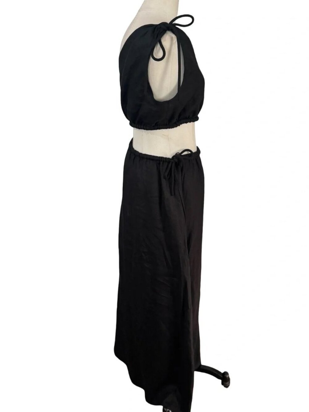 SIR. Black Asymmetrical Open Waist Midi Dress - 100% Linen - Picture 5 of 13
